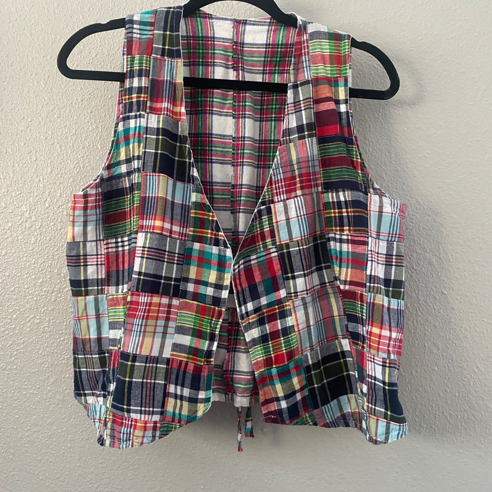 Handmade Plaid Patchwork Vest Large Colorful Artsy Maximalist Retro Cabincore